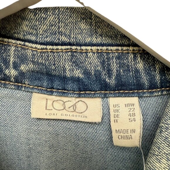 LOGO Lori Goldstein Denim Vest Plus Size 18W Blue Distressed Jean Jacket NEW - Picture 3 of 9